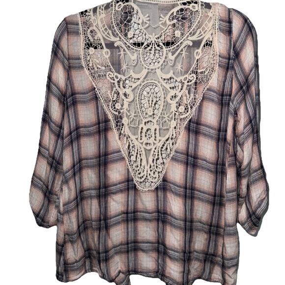 Xhilaration Plaid Open Front Lace Back Drape Cardigan – Medium - Picture 2 of 9